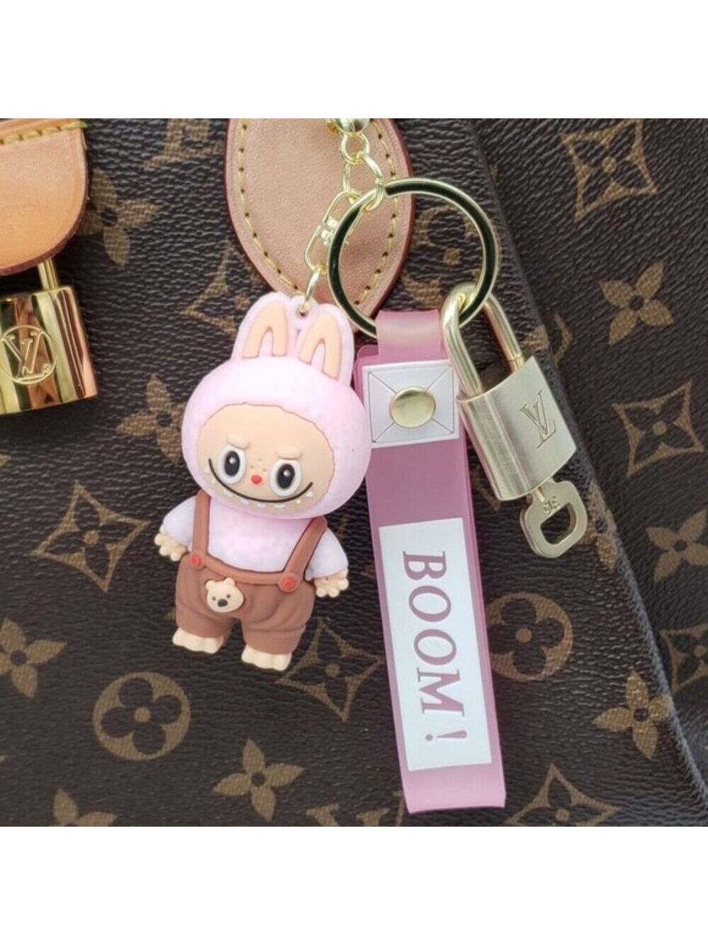 Louis Vuitton Gold Padlock Key 🔒 Authentic LV Charm + Unbranded Labubu Keychain - Picture 7 of 8